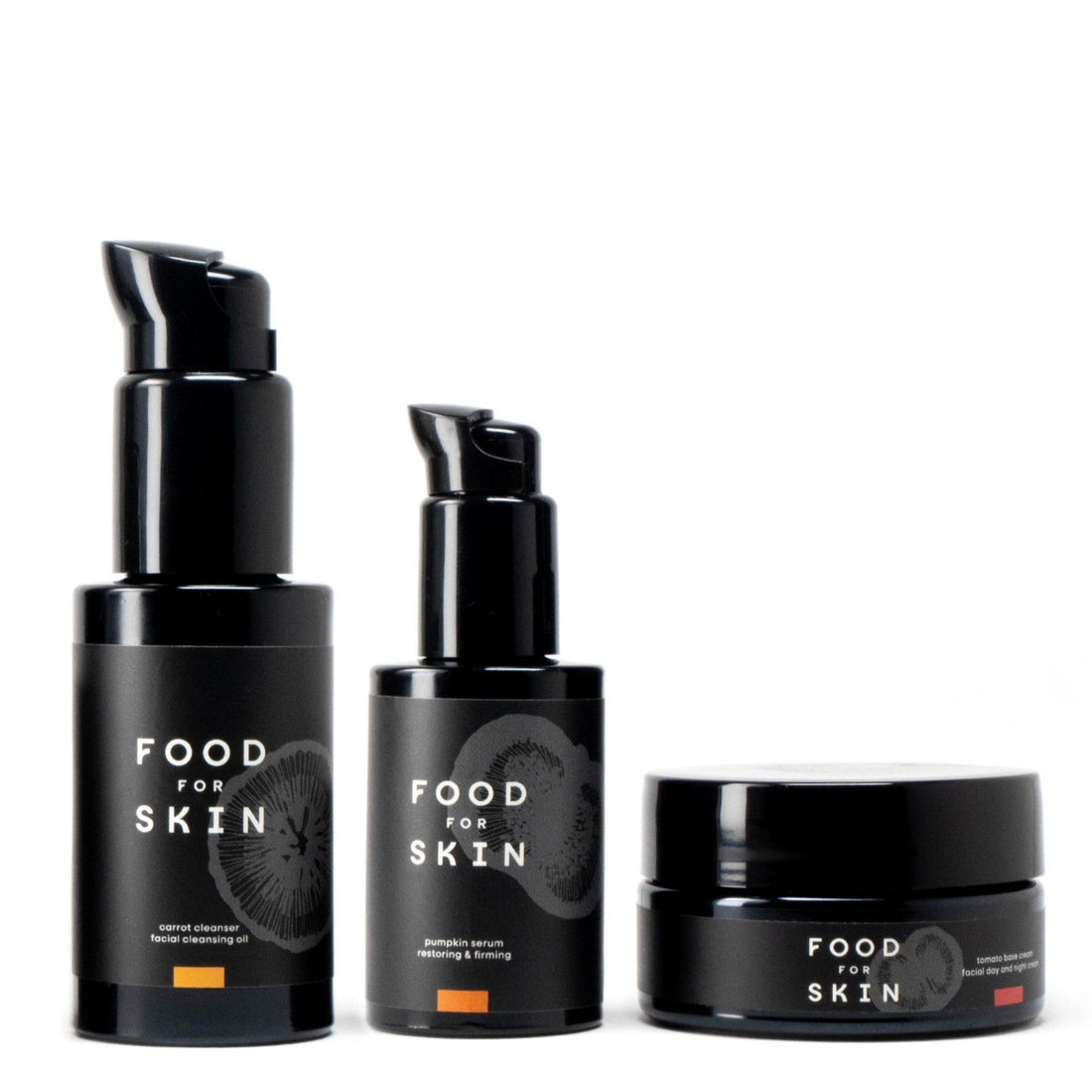Set Pumpkin: Carrot Cleanser, Pumpkin Serum en Tomato Base Cream op wit