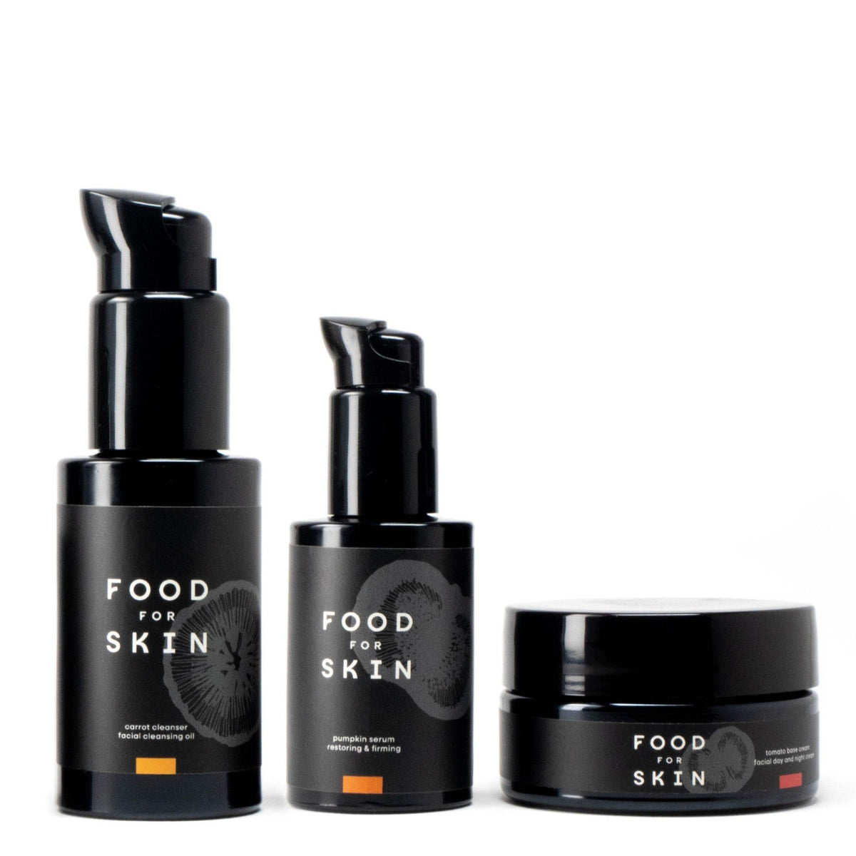 Set Pumpkin: Carrot Cleanser, Pumpkin Serum en Tomato Base Cream op wit