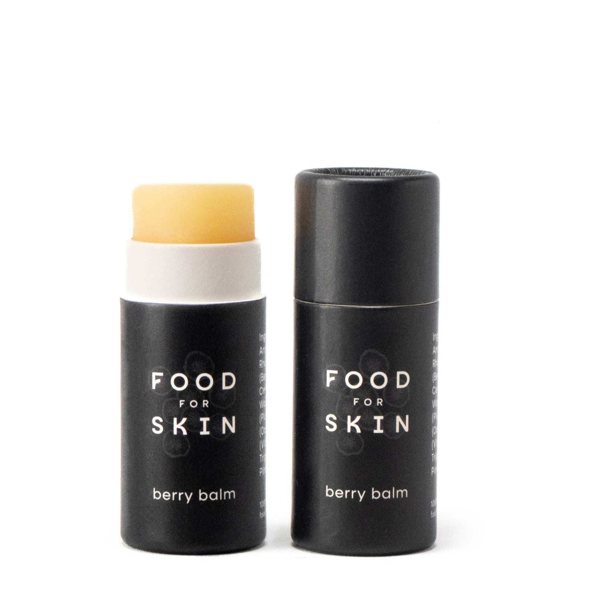 Food for Skin Berry Balm natuurlijke lipbalsem met open en gesloten verpakking