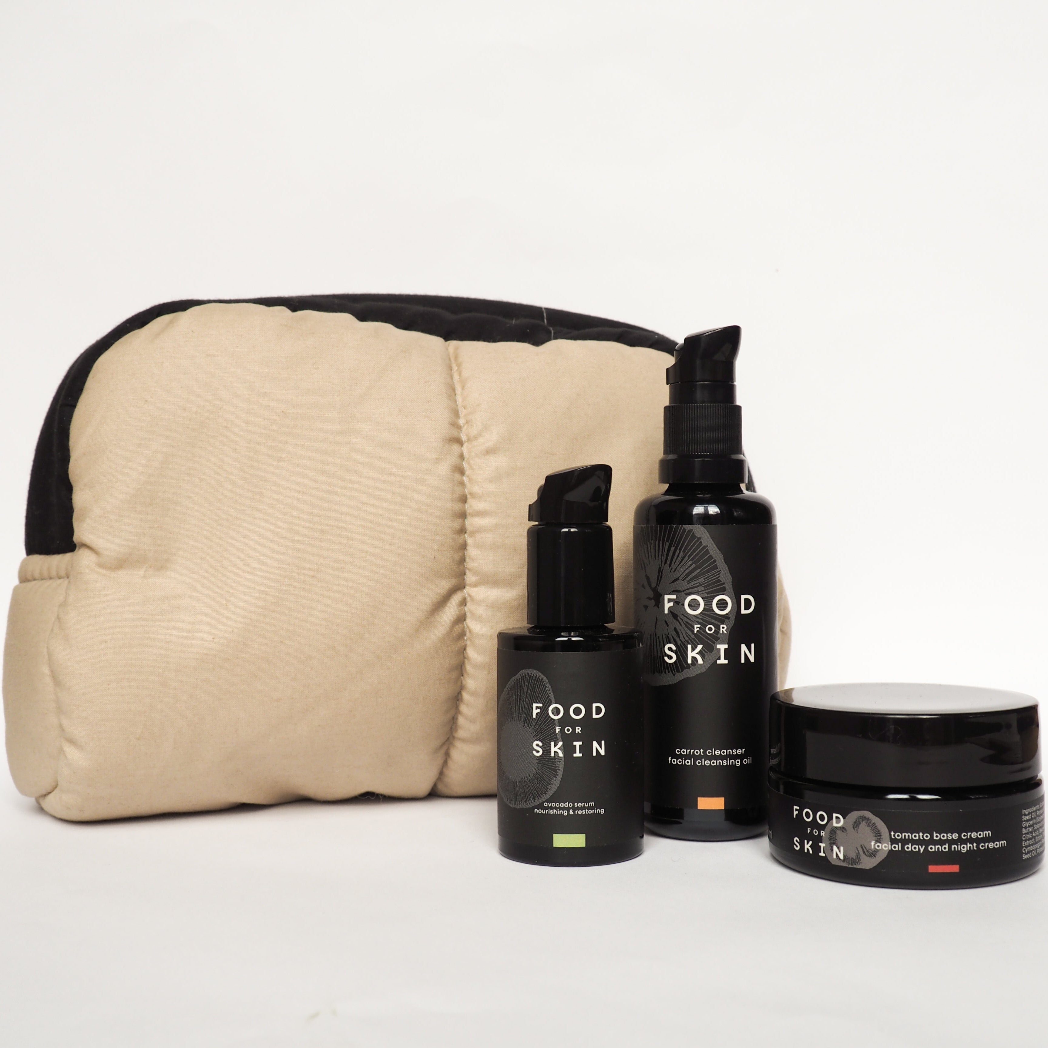 Sheltersuit toilettas met Food for Skin fullsize set