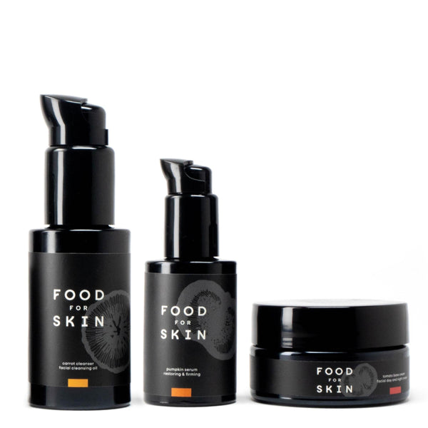 Set Pumpkin: Carrot Cleanser, Pumpkin Serum en Tomato Base Cream op wit