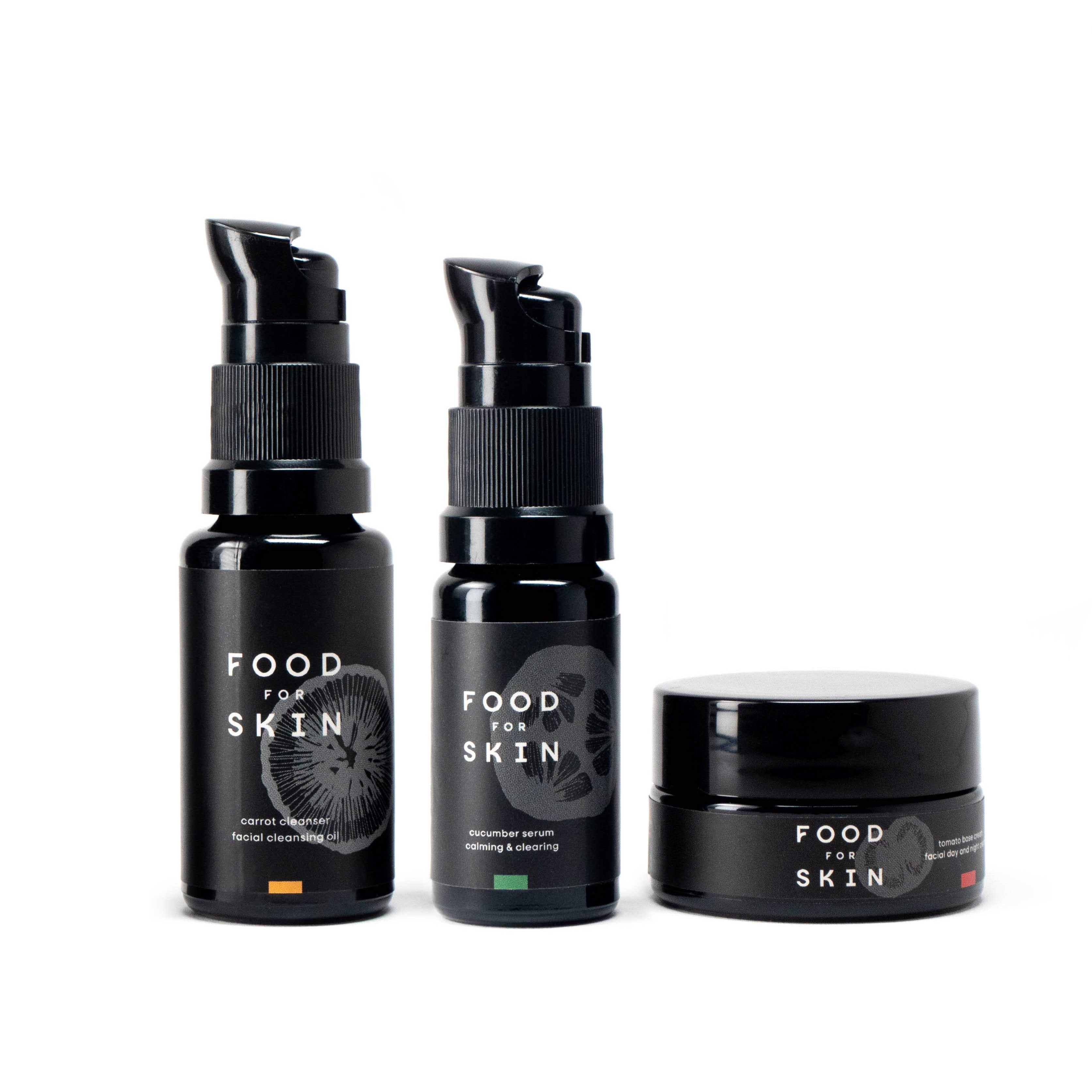 Food for Skin proefset cucumber skincare set met cleanser serum en crème
